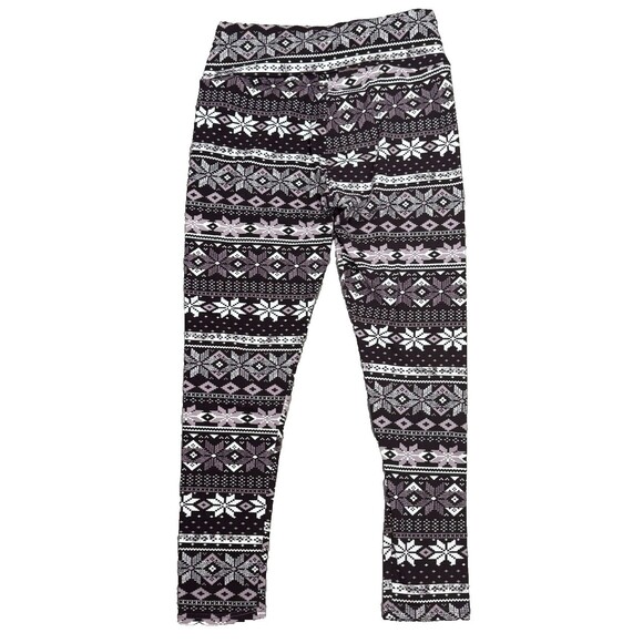 Snowflake Leggings Purple Winter Holiday High Rise Medium Comfy Stretch Pant‎ - Picture 1 of 3